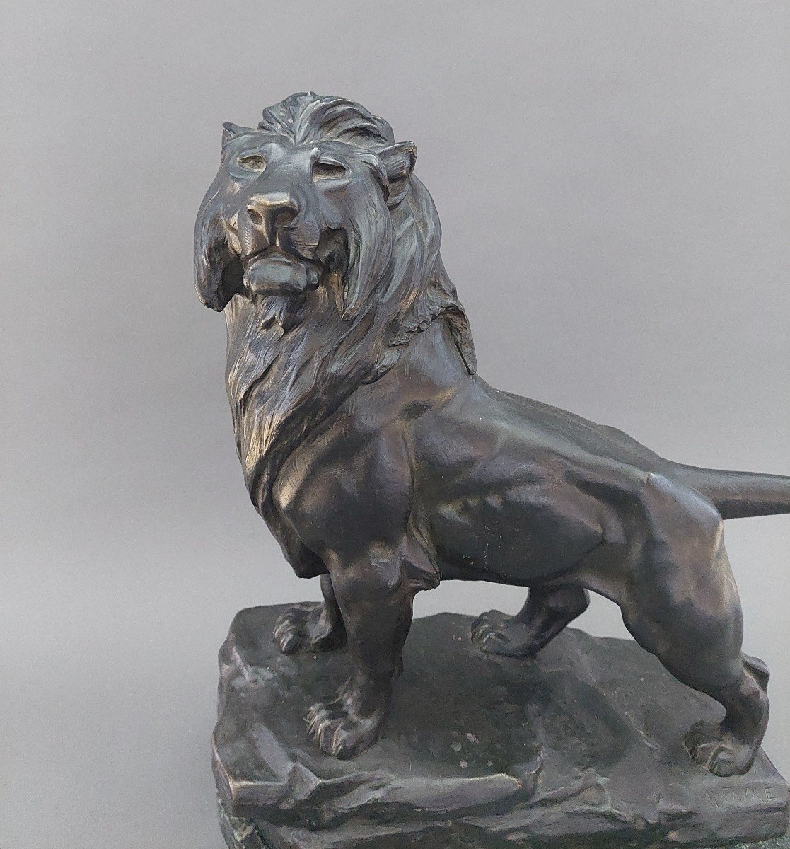 Bronze Lion Sculpture By Maurice Favre. 20th Century.-photo-2