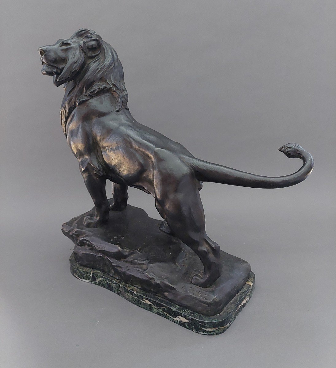 Bronze Lion Sculpture By Maurice Favre. 20th Century.-photo-3