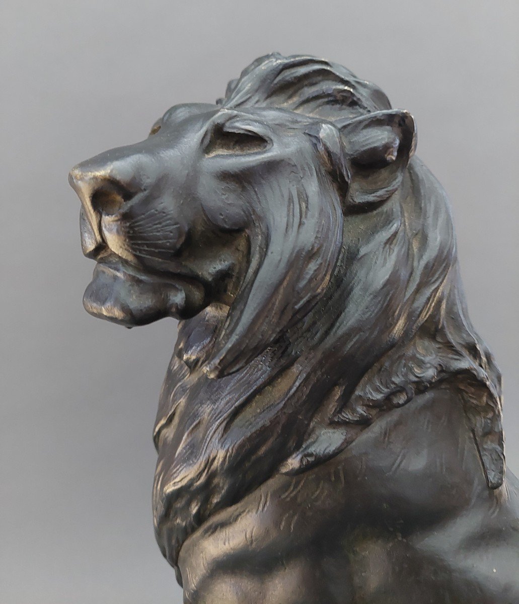 Bronze Lion Sculpture By Maurice Favre. 20th Century.-photo-4