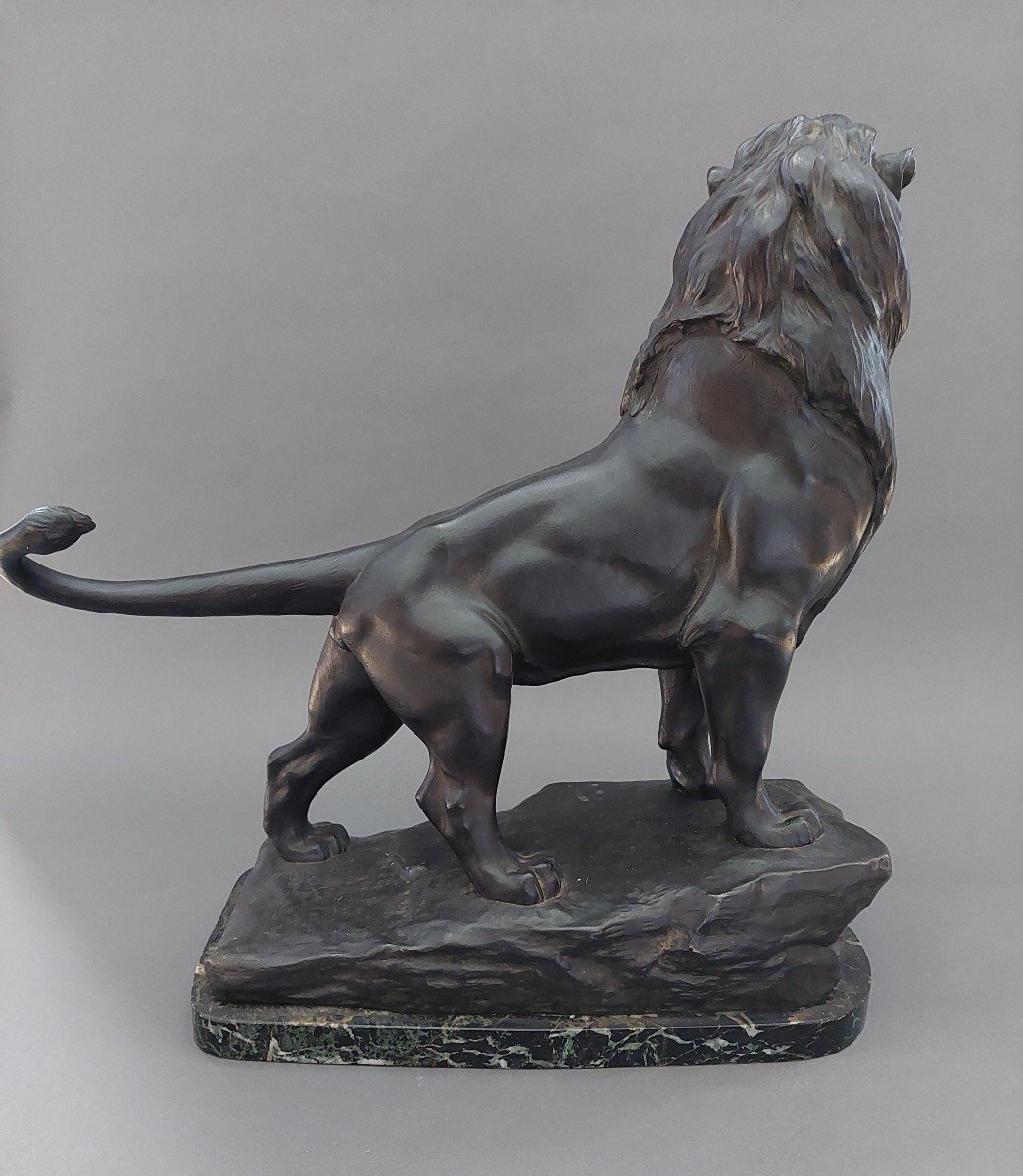 Bronze Lion Sculpture By Maurice Favre. 20th Century.-photo-1