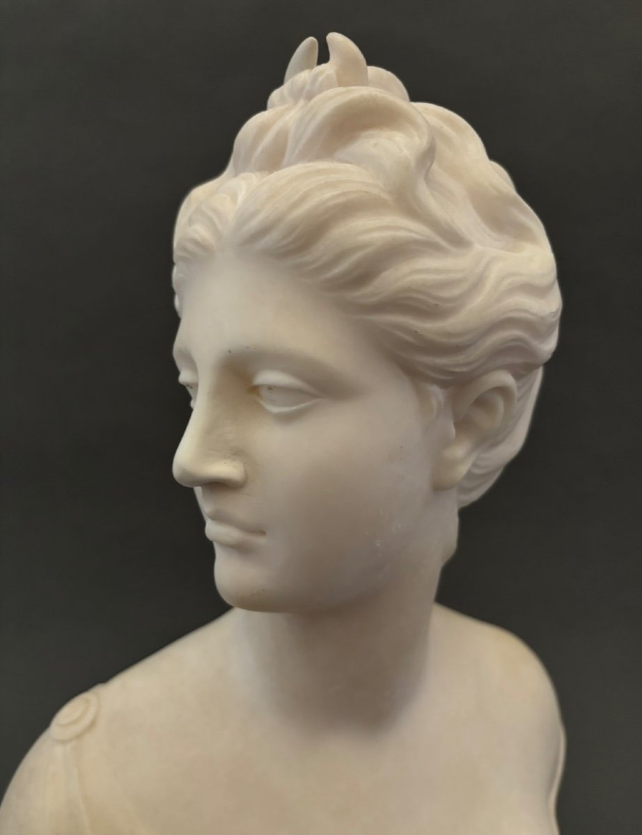      Alabaster Bust. Diana Goddess Of The Hunt. 19th Century.-photo-2