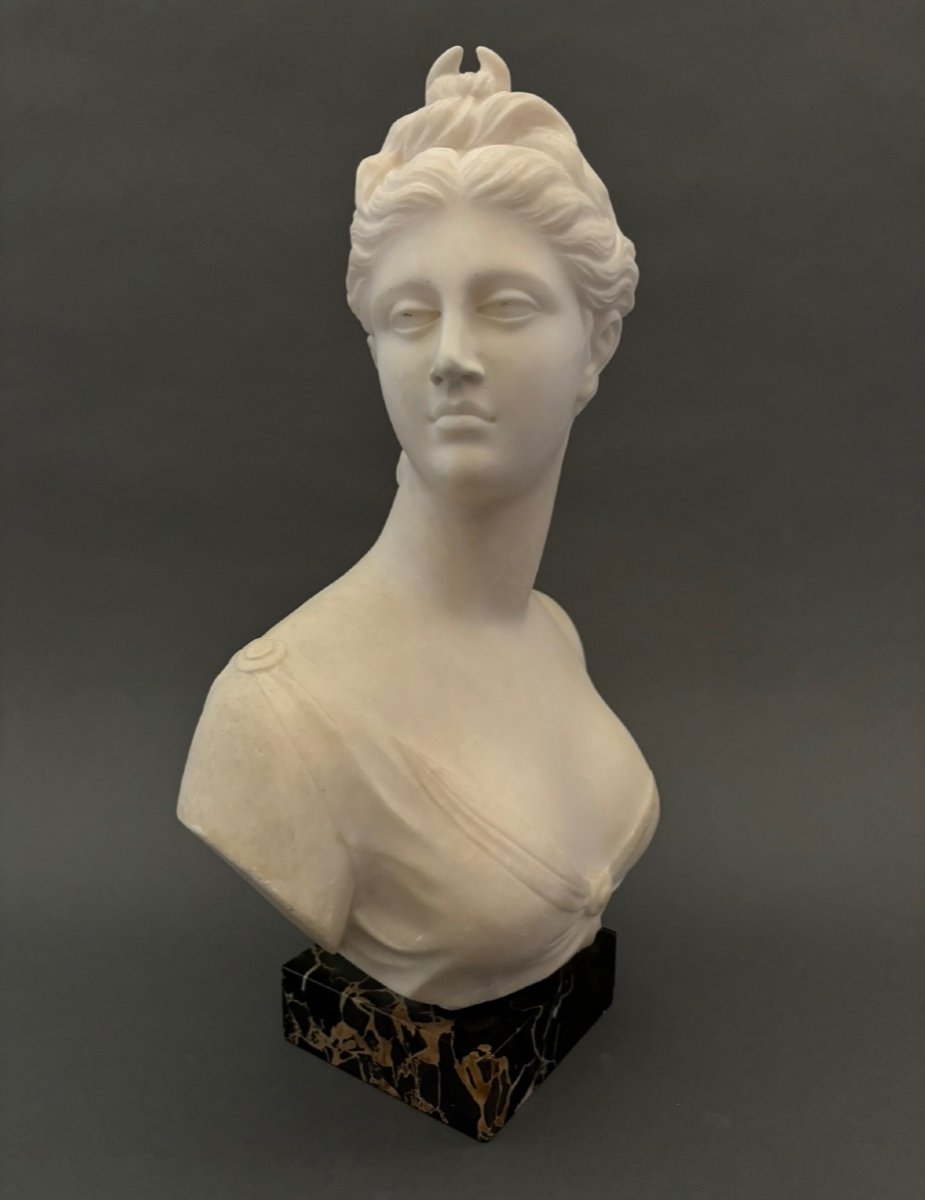      Alabaster Bust. Diana Goddess Of The Hunt. 19th Century.-photo-3