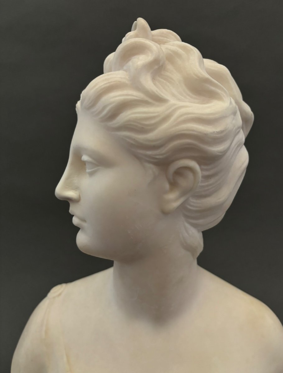      Alabaster Bust. Diana Goddess Of The Hunt. 19th Century.-photo-3