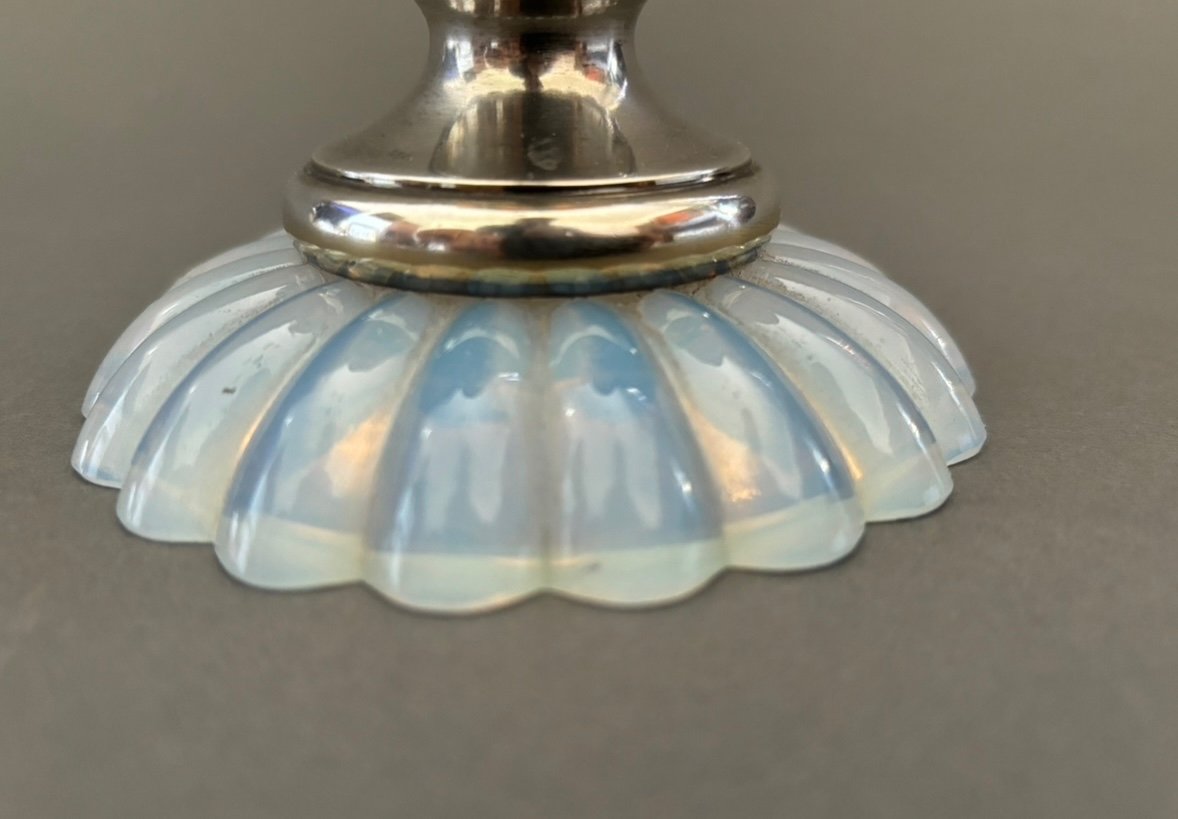 Opal Glass Candlestick 20th Century.-photo-2