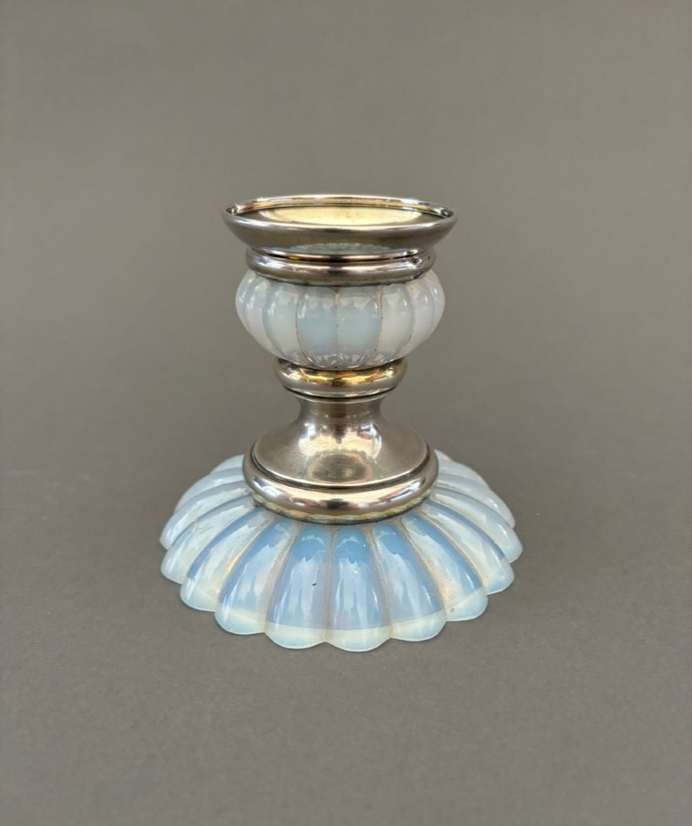 Opal Glass Candlestick 20th Century.