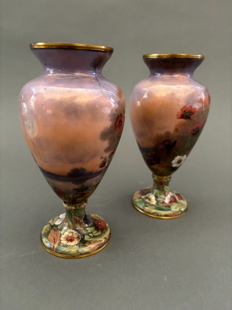 Art Nouveau Style Vases. 19th Century Enamel.-photo-2