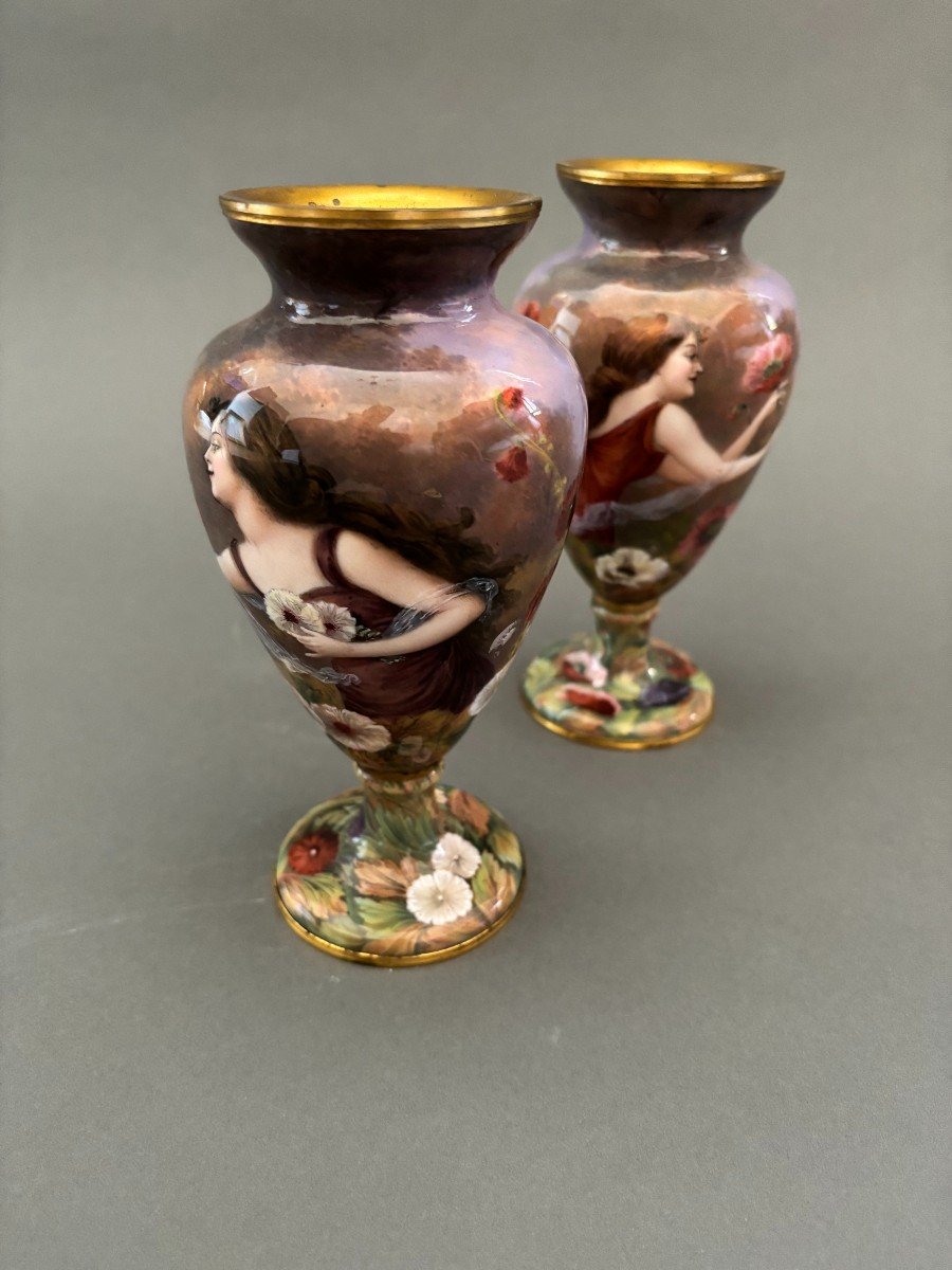 Art Nouveau Style Vases. 19th Century Enamel.-photo-4