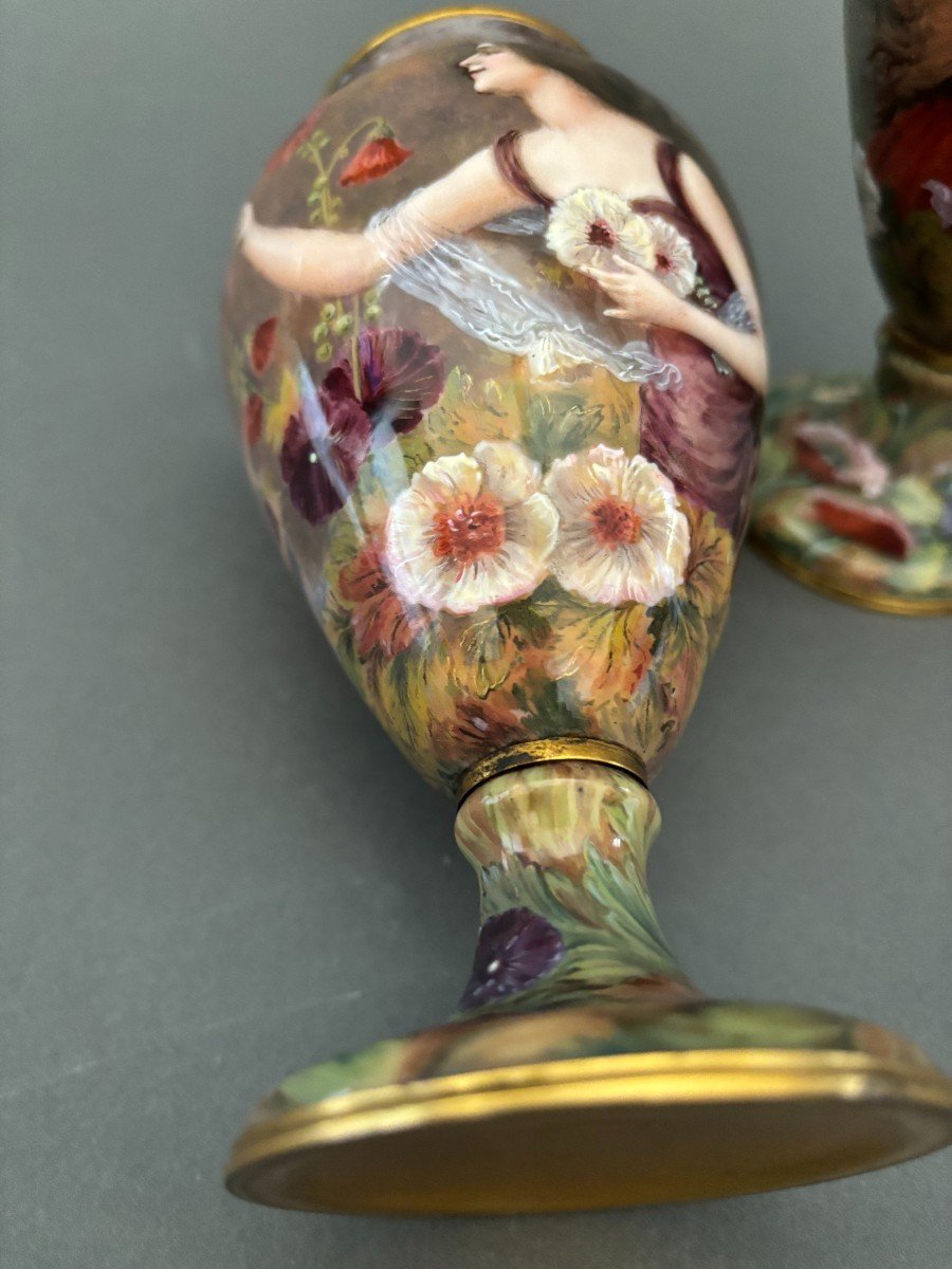 Vases De Style Art Nouveau. émail Du 19ème Siècle.-photo-7