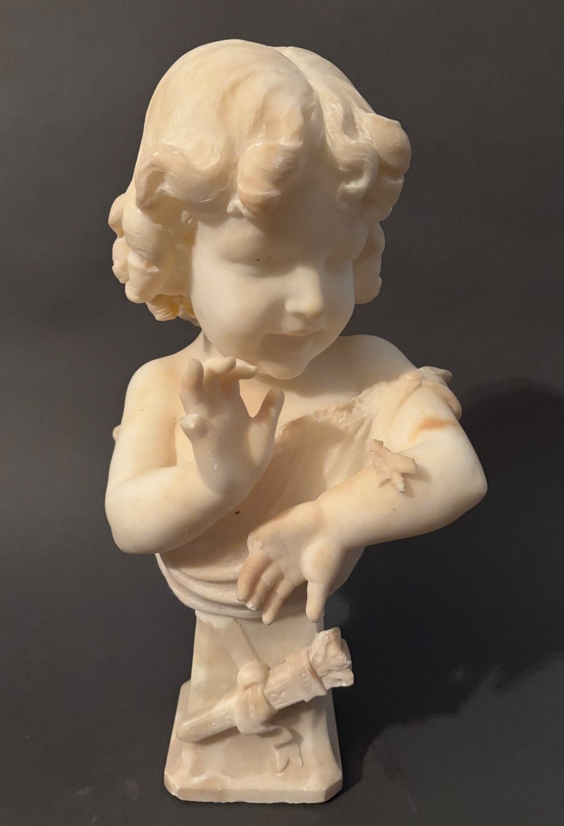 Sculpture, Enfant Avec Oiseau. 19ème Siècle.