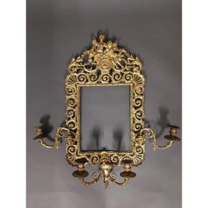 Cadre Miroir En Bronze Et Doré.