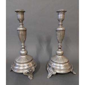 Silver Candlesticks. Made In Austria. The Period Is From The 19th Century.