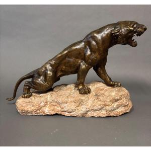 Thomas Francois Cartier (1879-1943) Bronze Sculpture Of Panther.