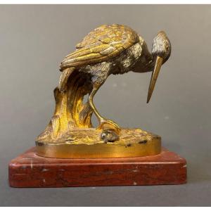 Une Sculpture En Bronze d'Un Oiseau Par L Villeminot.