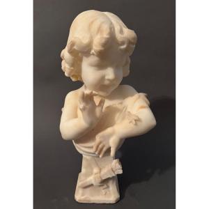 Sculpture, Child With Bird. 19th Century.