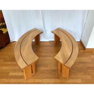 Curved Half-moon Bench, Dlg By Pierre Chapo, 80s - 2 Available