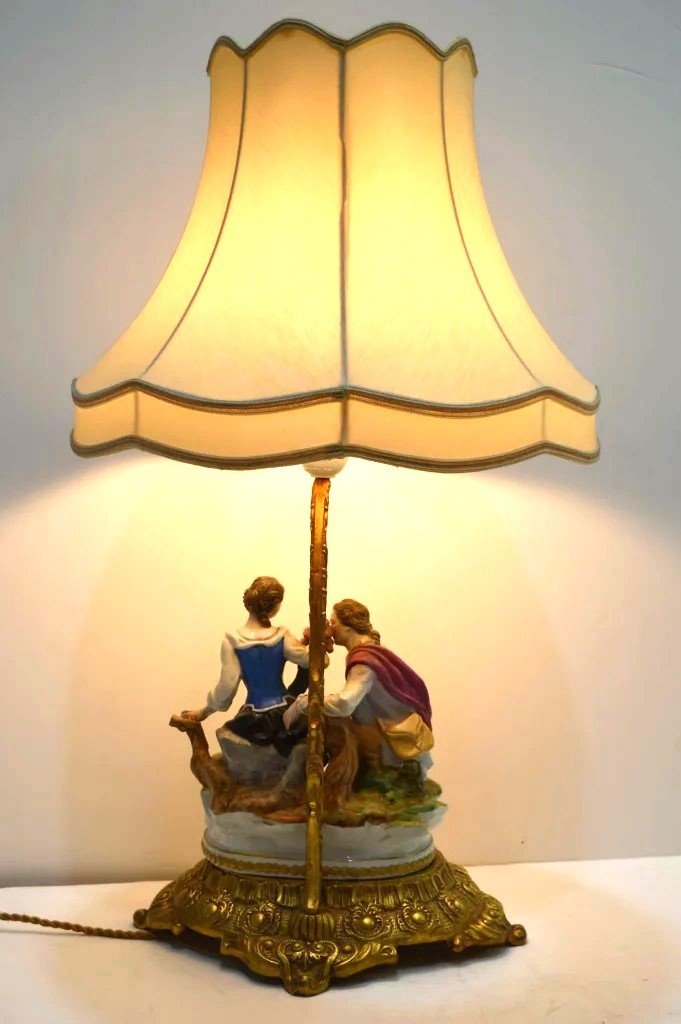 Lampe En Porcelaine Et Bronze Romantique De Manises-photo-4