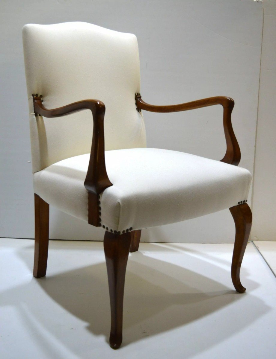 Pair Of Queen Anne Armchairs – Varnished Beech Wood – Dimensions: Height 84 Cm, Width 57 -photo-3