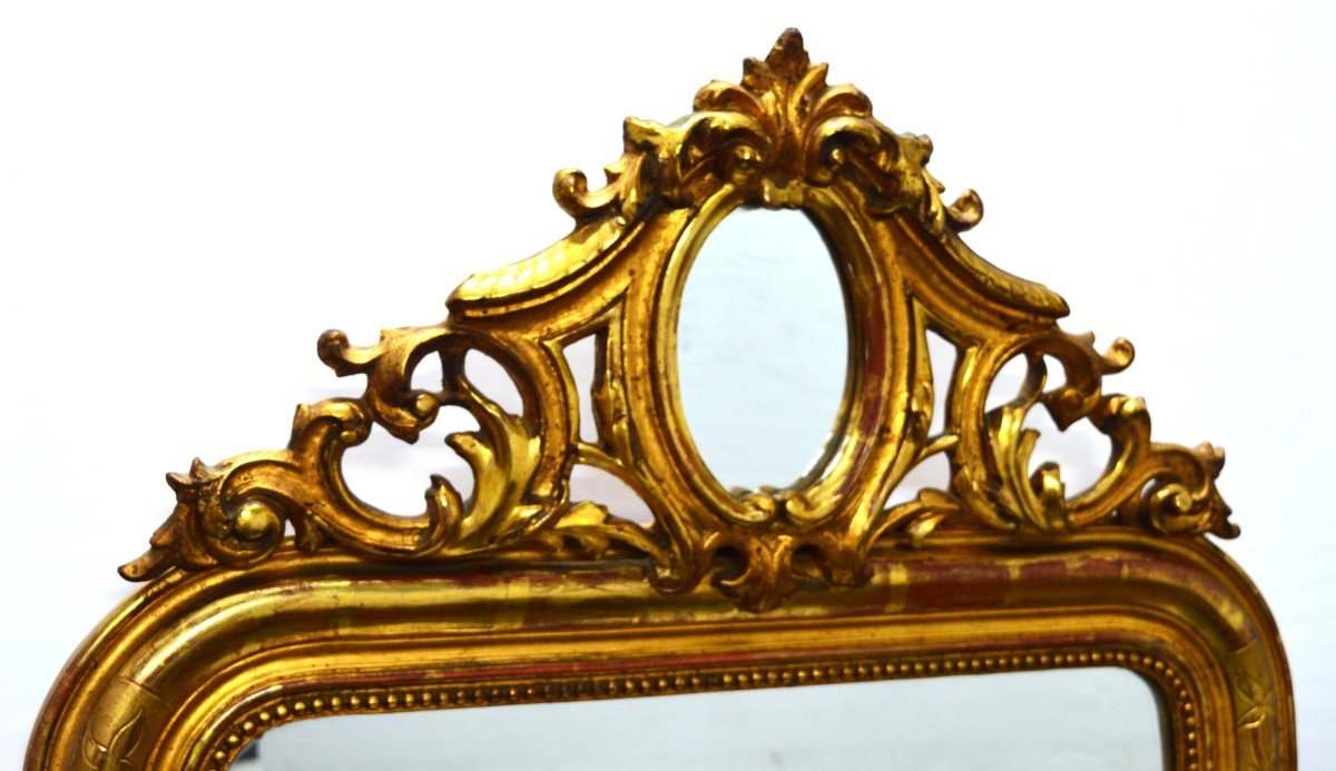 Antique Louis XIV Wall Mirror, In Wood And Real Gold Leaf-photo-2