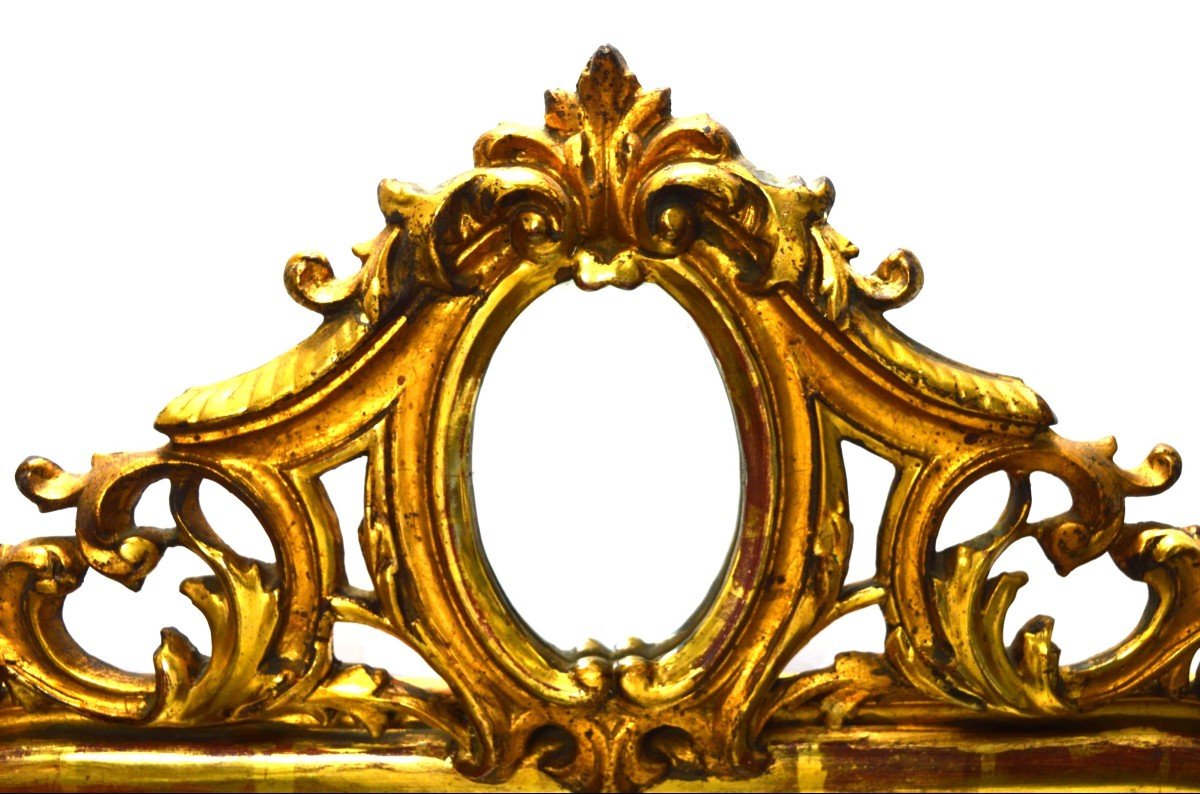 Antique Louis XIV Wall Mirror, In Wood And Real Gold Leaf-photo-4