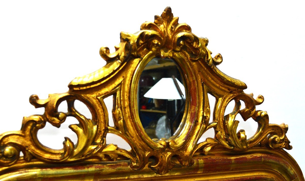 Antique Louis XIV Wall Mirror, In Wood And Real Gold Leaf-photo-5