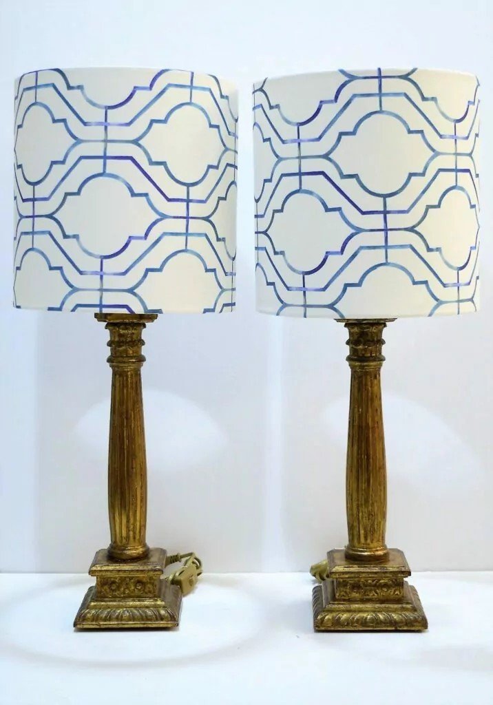 Lampes De Table, Bois Et Feuille d'Or