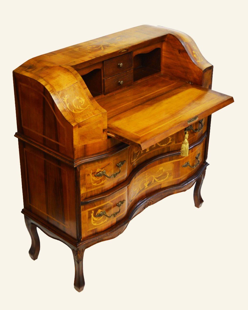 Baroque Style Walnut Secretary Chest Of Drawers With Hidden Desk – Limoncillo Marquetry-photo-4