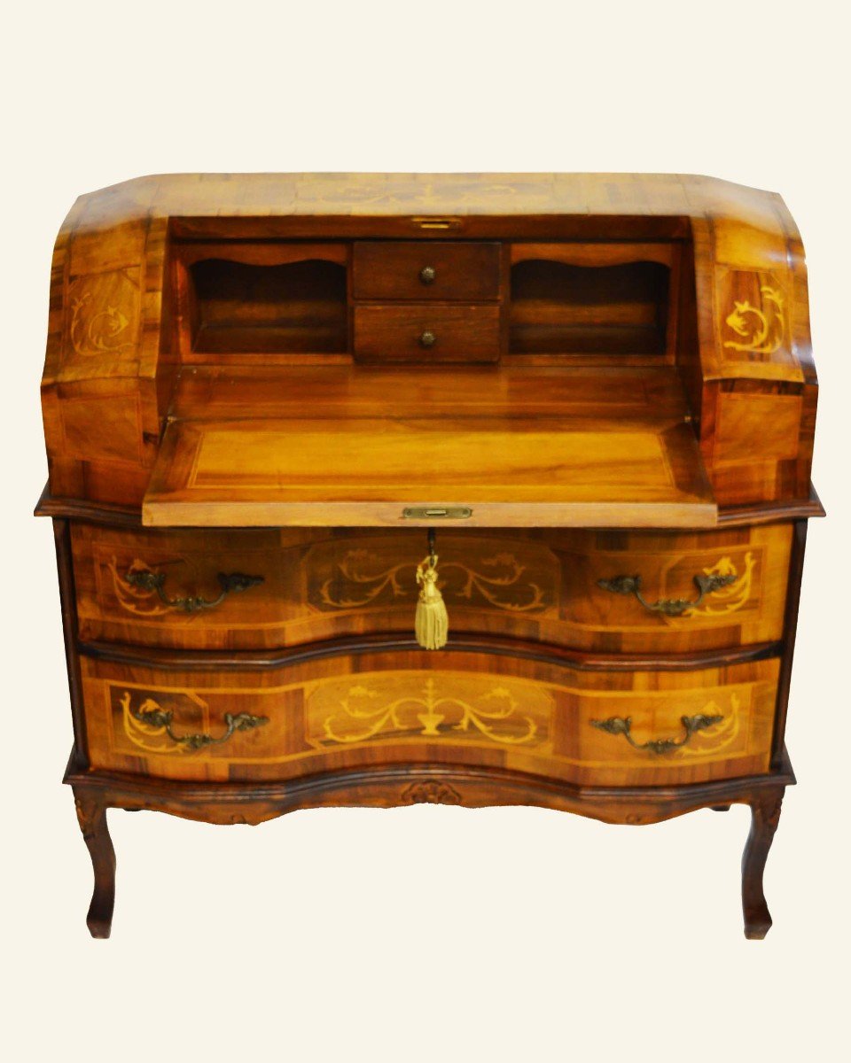 Baroque Style Walnut Secretary Chest Of Drawers With Hidden Desk – Limoncillo Marquetry-photo-2