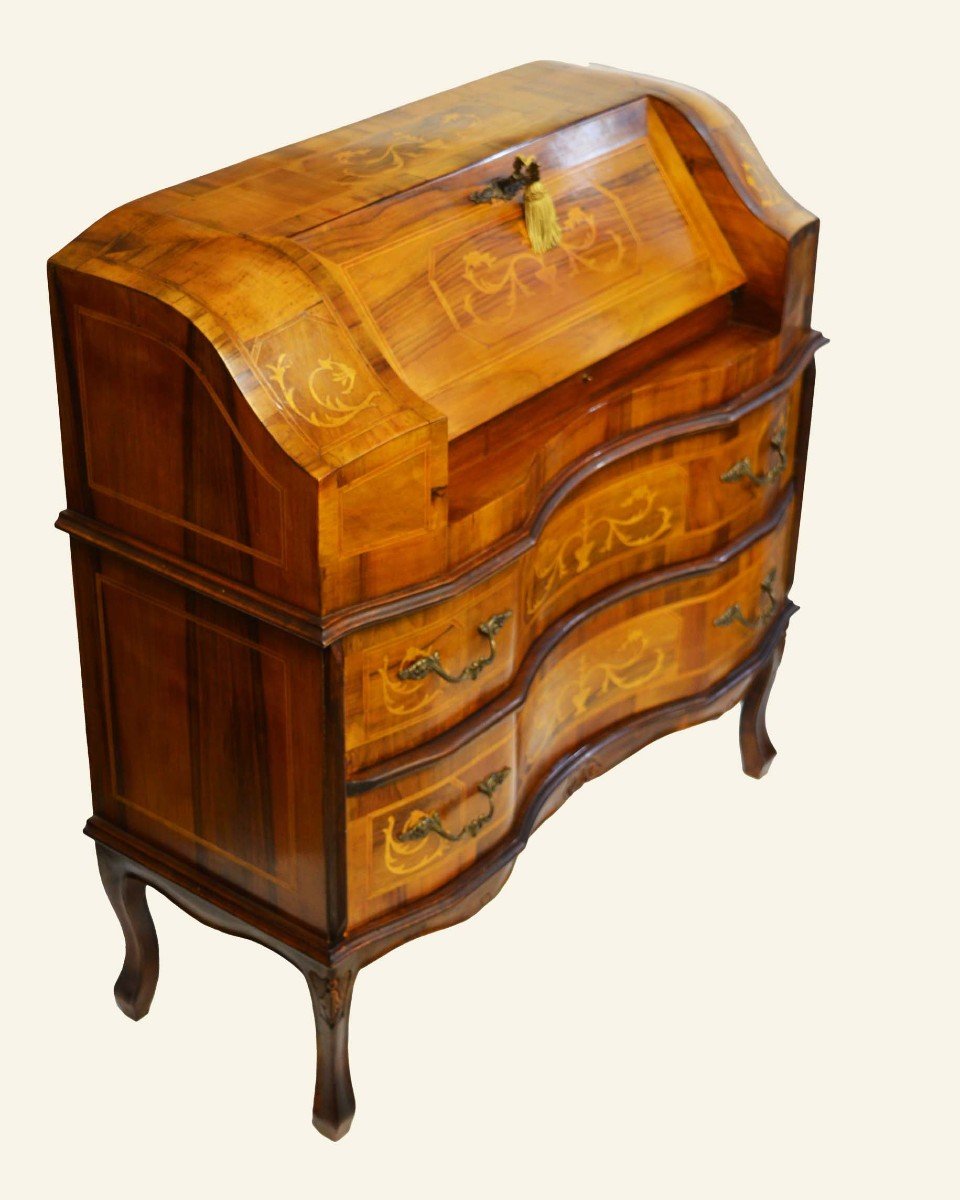 Baroque Style Walnut Secretary Chest Of Drawers With Hidden Desk – Limoncillo Marquetry-photo-4