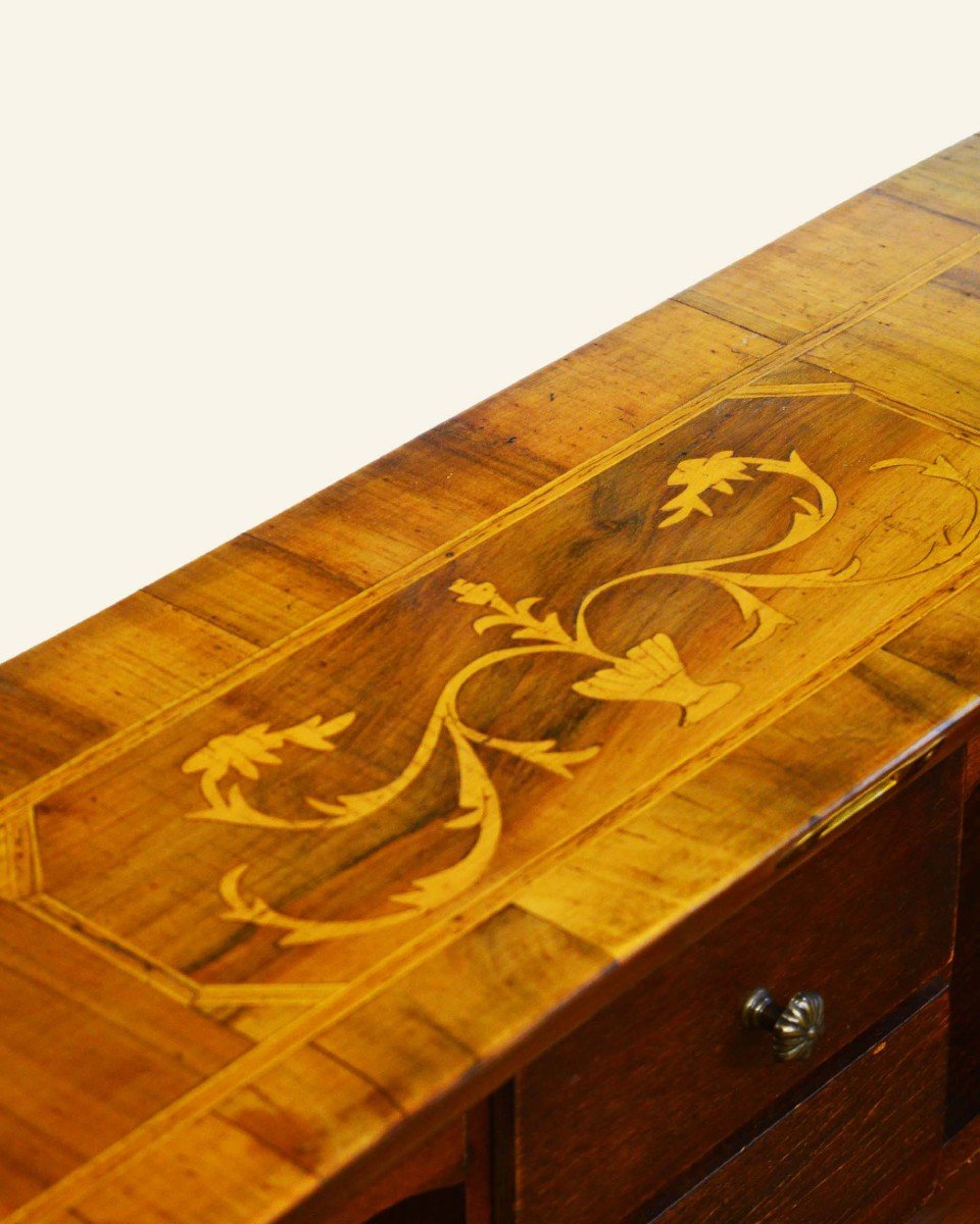 Baroque Style Walnut Secretary Chest Of Drawers With Hidden Desk – Limoncillo Marquetry-photo-5