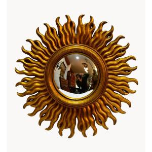 Convex Sun Mirror In Wood And Glass
