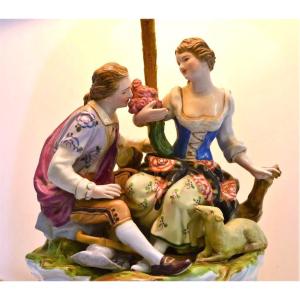 Romantic Porcelain And Bronze Lamp From Manises