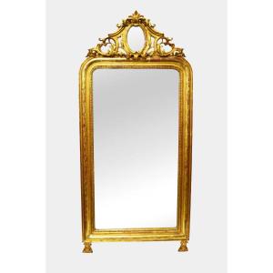 Antique Louis XIV Wall Mirror, In Wood And Real Gold Leaf