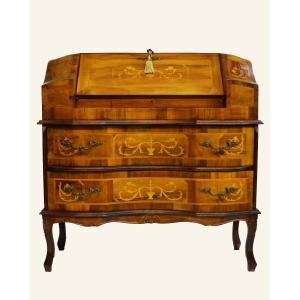 Baroque Style Walnut Secretary Chest Of Drawers With Hidden Desk – Limoncillo Marquetry