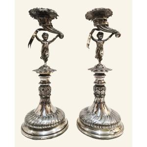 925 Silver Candelabra – Isabelin Style Pair – Spanish Goldsmithing