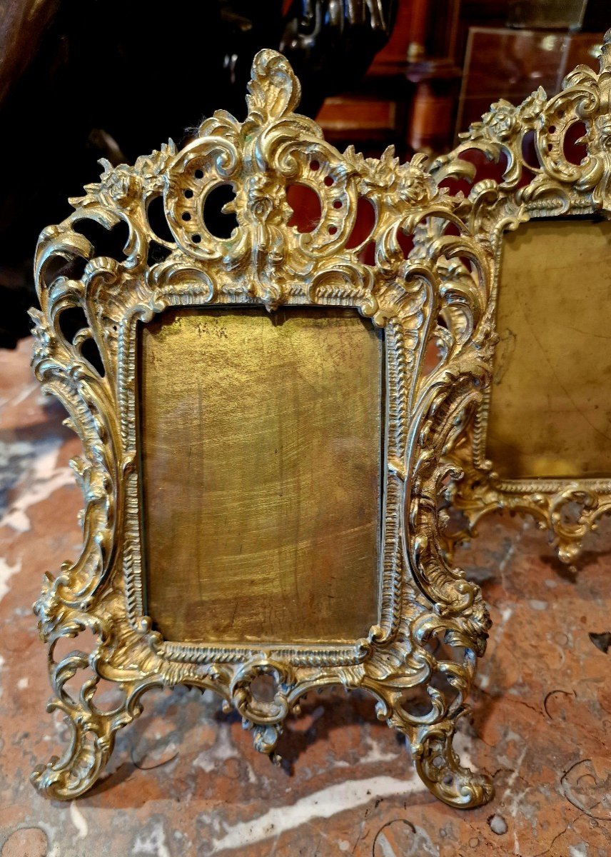 Pair Of Photo Frames, Rocaille Style - Bronze-photo-4