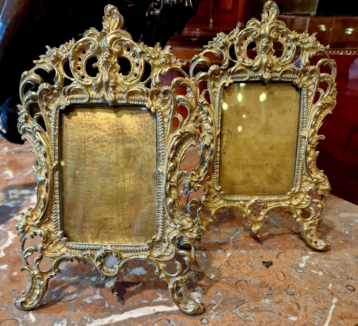 Pair Of Photo Frames, Rocaille Style - Bronze