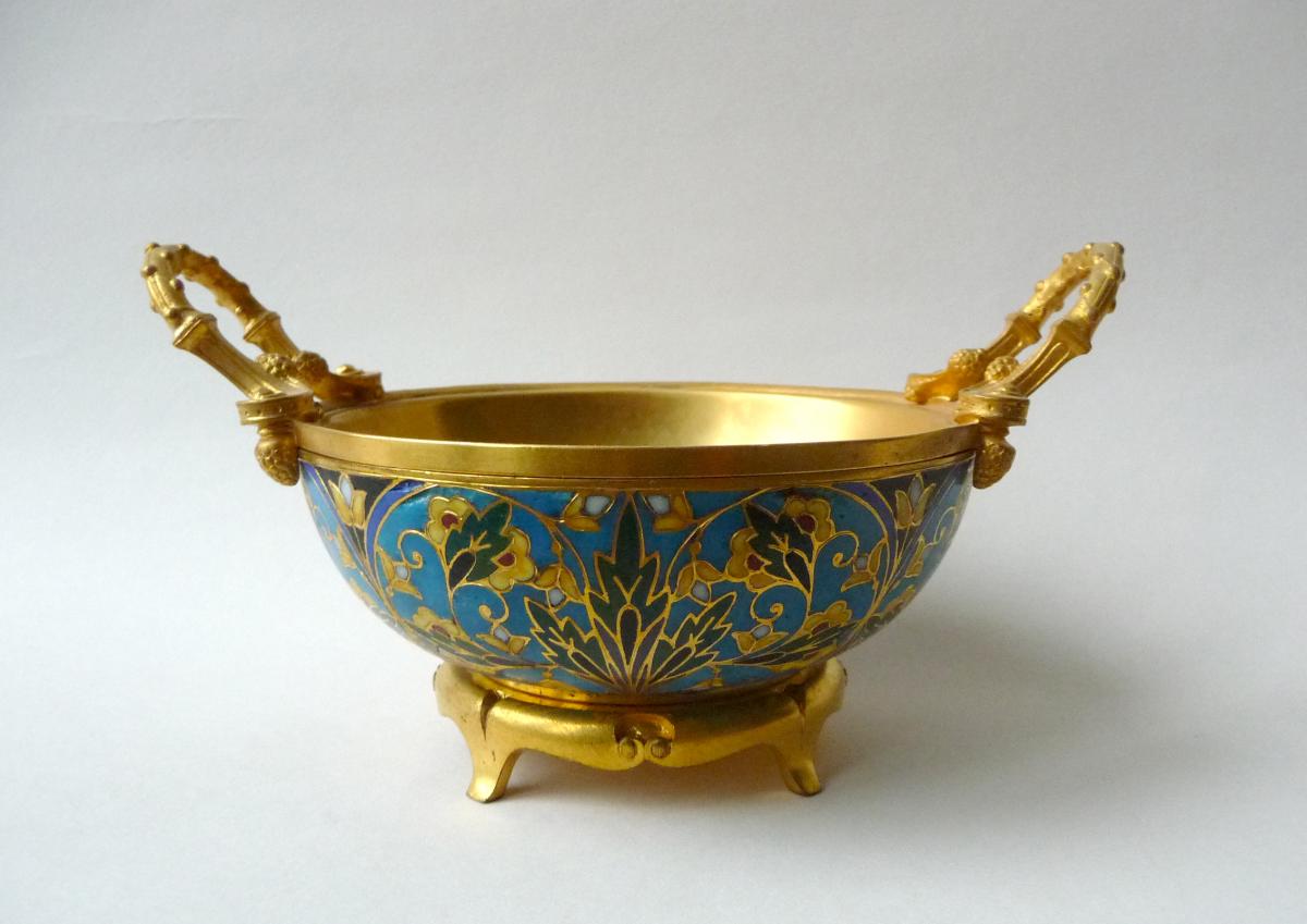 Barbedienne, Bronze And Cloisonné Champlevé Enamel Bowl