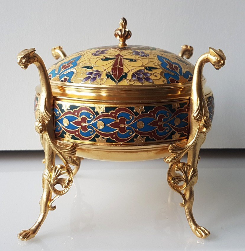 Barbedienne, Bronze And Cloisonné Champlevé Enamel Box -photo-5