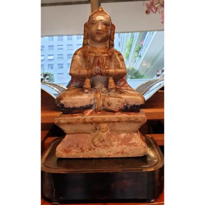 Indian Statue In Polychrome Stone