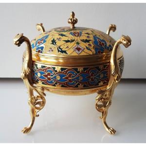 Barbedienne, Bronze And Cloisonné Champlevé Enamel Box 