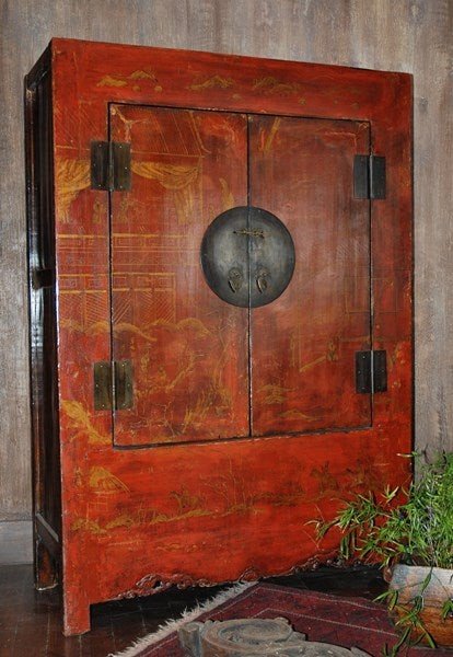 Antique Chinese Cabinet In Polychromed Elm-photo-3