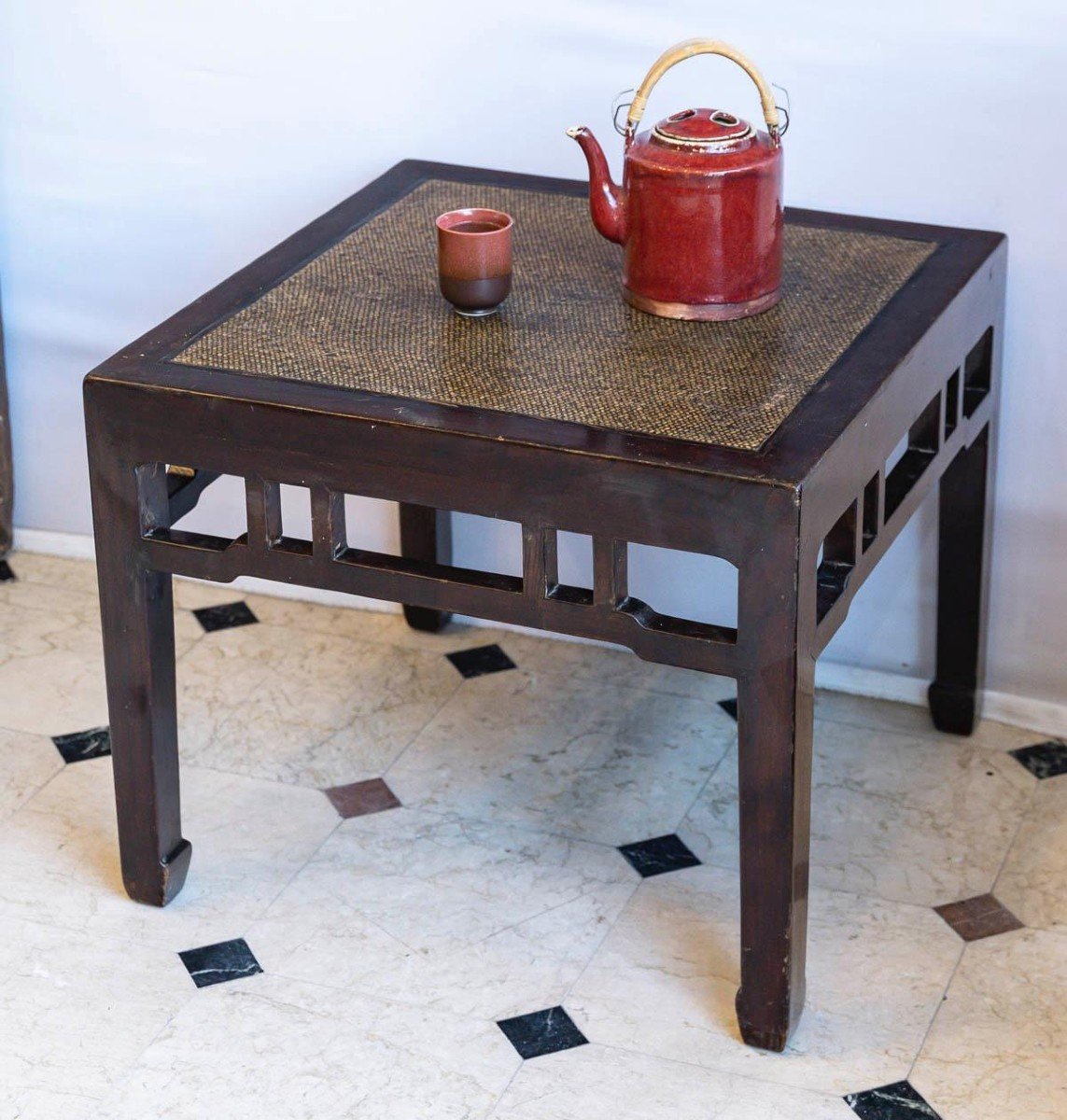 Table Basse En Orme Et Paille De Riz meuble ancien Chinois 