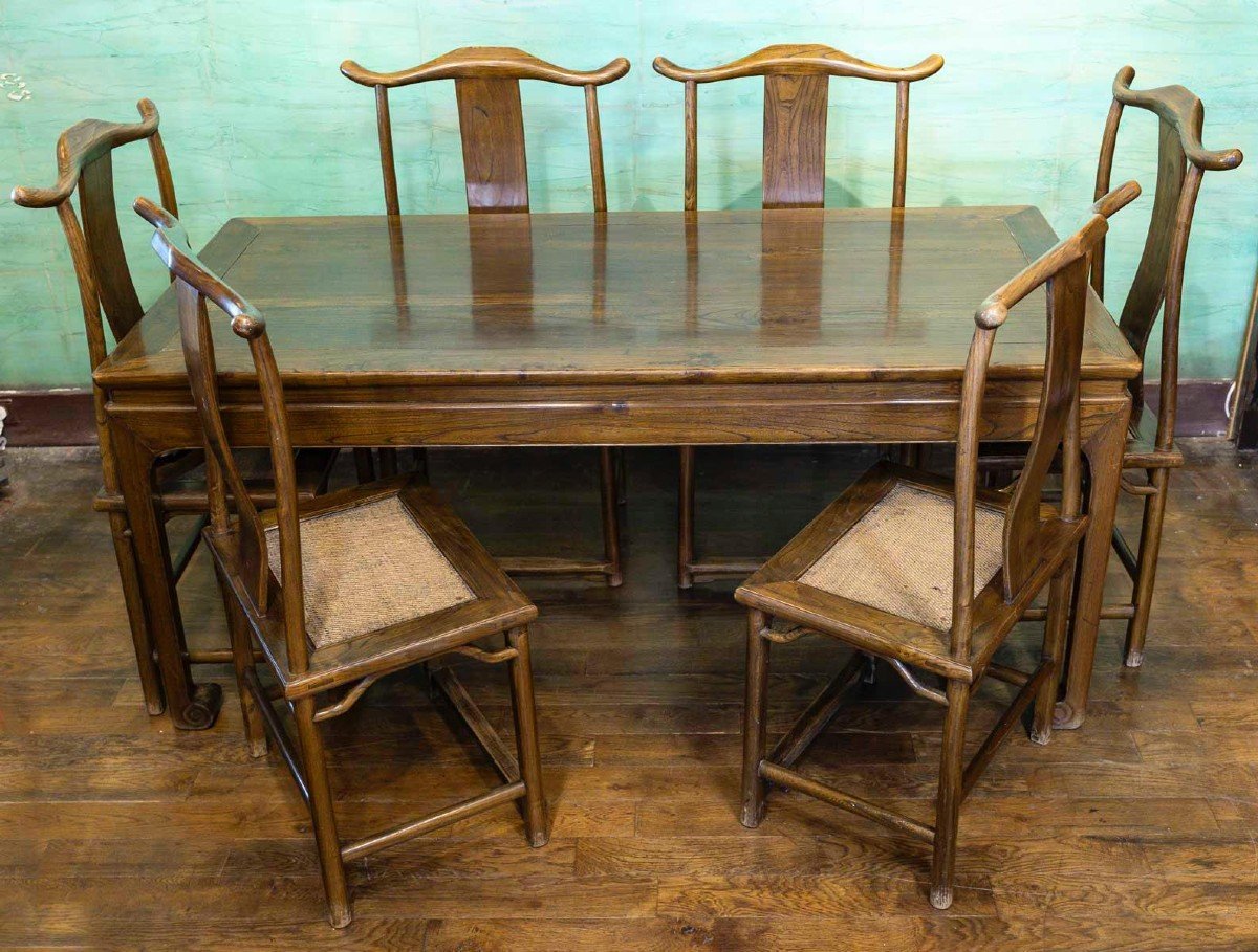 Antique Chinese Elm Table And Chair Set. Antique Chinese Furniture -photo-2