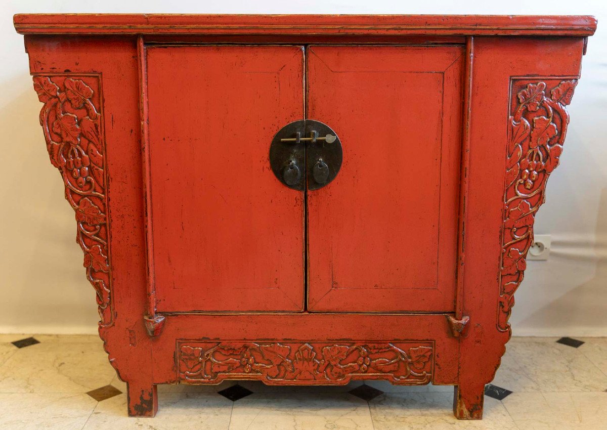 Buffet Ancien Chinois Laque Rouge