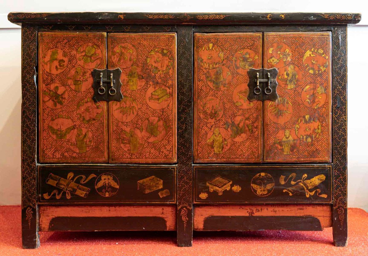 Buffet Bas Ancien Chinois 4 Portes 