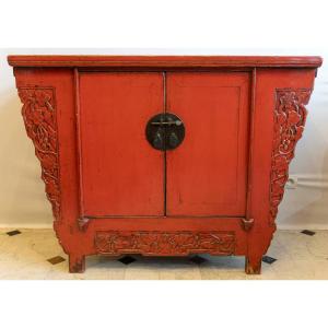 Buffet Ancien Chinois Laque Rouge