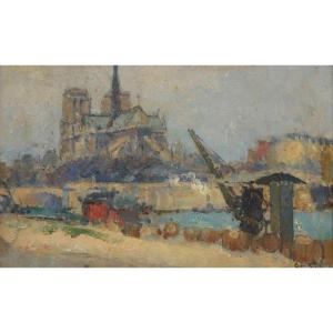 Le Chevet De Notre-Dame De Paris Par Jean Sumida Huile Sur Panneau Vers 1930