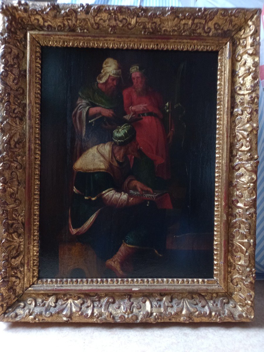 Three Philosophers, Oil On Panel, 17th Century-photo-2