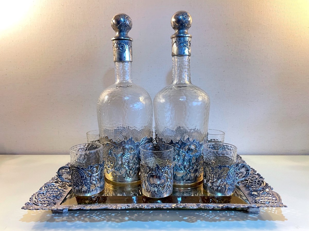 Rocaille Style Silver And Crystal Liqueur Service 