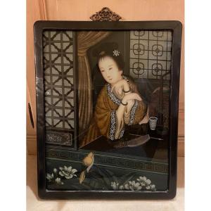 Chinese Painting Fixed Under Glass 